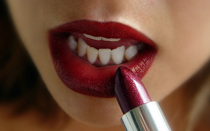 lips, women, red, lipstick, red lipstick, closeup, model, HD wallpaper