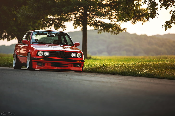 red BMW E32, tuning, BMW, red, E30, HD wallpaper