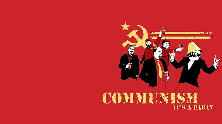 комунизъм, хумор, червен фон, основатели на комунизма, минимализъм, типография, HD тапет