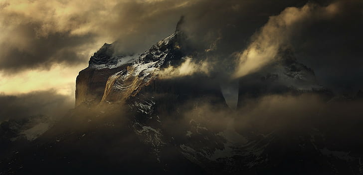 ธรรมชาติภูเขาเมฆลมบรรยากาศ Torres del Paine ชิลีภูมิทัศน์ตามฤดูกาล, วอลล์เปเปอร์ HD