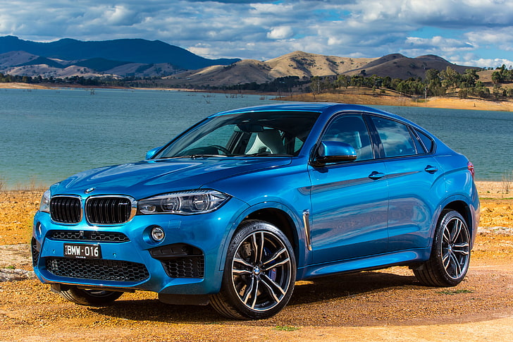 biru BMW X6 SUV, BMW, F16, AU-spec, 2015, X6 M, Wallpaper HD