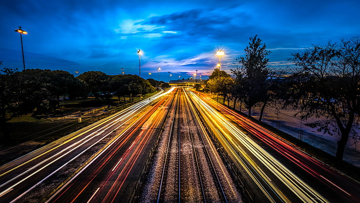 time lapse photo of road with cars, lisbon, portugal, lisbon, portugal, Traffic, Lisbon, photography, time lapse, photo, road, cars, lines, sunset, landscape, highway, ultra, trail, city, sony, contrast, a7, clouds, long  exposure, urban, fullframe, full  frame, travel, motion  photography, sky, fe, europe, geotagged, portugal, long exposure, Lisboa, PT, street photography, night, transportation, speed, street, dusk, blurred Motion, railroad Track, motion, urban Scene, mode of Transport, multiple Lane Highway, HD wallpaper