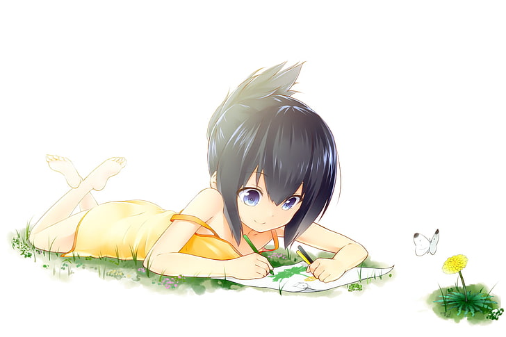 anime girls, vorne liegend, zeichnung, loli, HD-Hintergrundbild