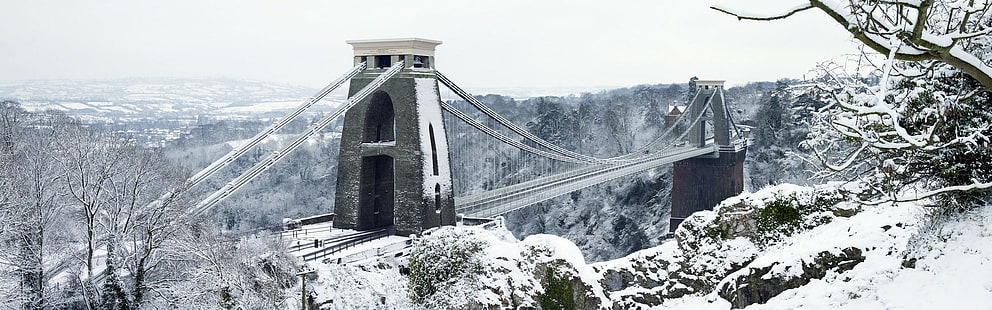 most, zima, Bristol, Anglia, Clifton Suspension Bridge, Tapety HD HD wallpaper