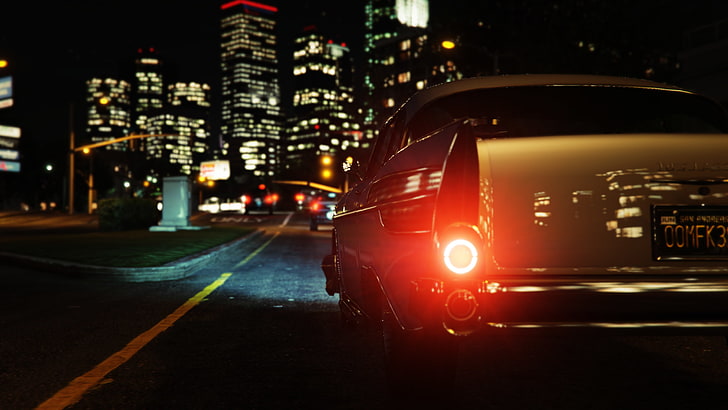 car, night, street, traffic, Grand Theft Auto V, HD wallpaper
