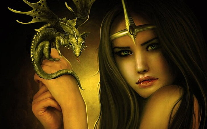 woman holding dragon illustration, Fantasy, Women, HD wallpaper