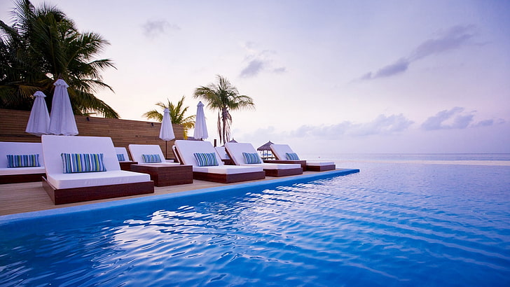 Maldives, water, sea, blue, tropical, tropics, HD wallpaper