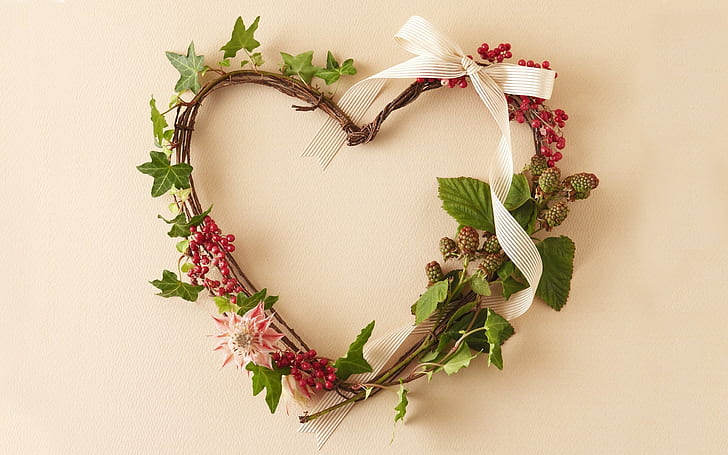 Woven heart-shaped wreath, brown-and-green heart wreath, Woven, Heart, Wreath, HD wallpaper