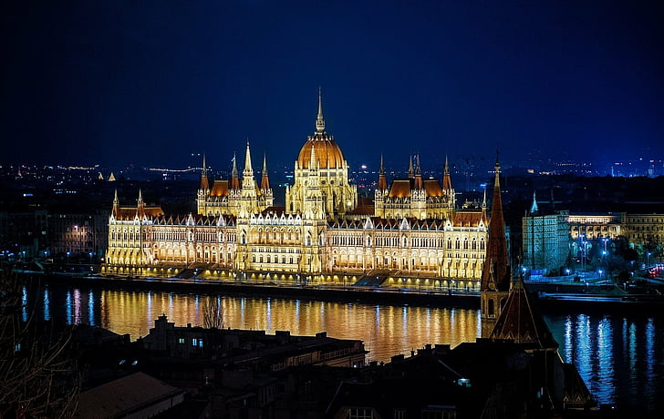 Monuments, Hungarian Parliament Building, Budapest, Hungary, Night, HD wallpaper