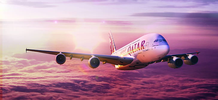The sky, Flight, A380, The plane, Airbus, Qatar, Qatar Airways, A-380, The airline, 380, HD wallpaper