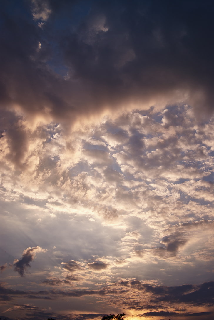 clouds, evening, cloudy, sky, sunset, HD wallpaper