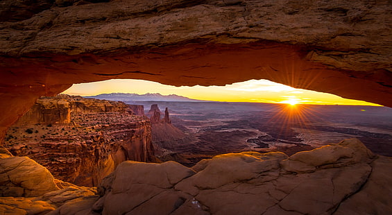 Canyons, Mesa Arch, Canyonlands National Park, Sunrise, Sunset, Utah, HD wallpaper HD wallpaper