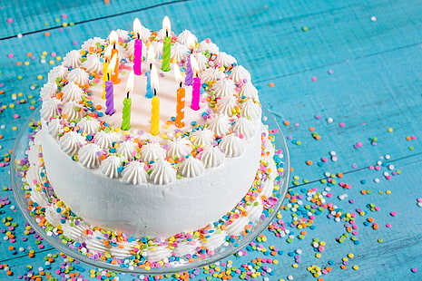ロゼットケーキ、キャンドル、ケーキ、甘い、装飾、幸せ、誕生日、 HDデスクトップの壁紙 HD wallpaper