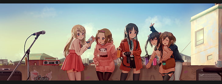 anime, anime girls, K-ON!, Akiyama Mio, Hirasawa Yui, Kotobuki Tsumugi, Nakano Azusa, Tainaka Ritsu, sky, HD wallpaper