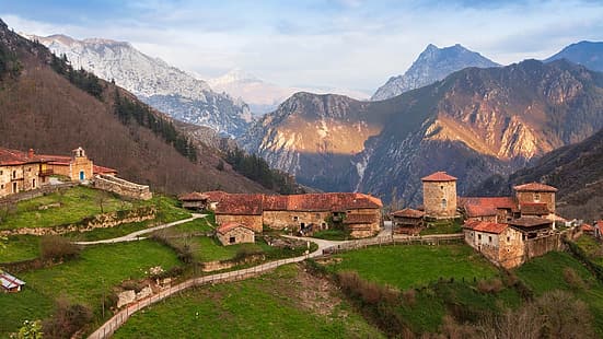 Asturien, Spanien, by, landskap, berg, landsbygd, HD tapet HD wallpaper
