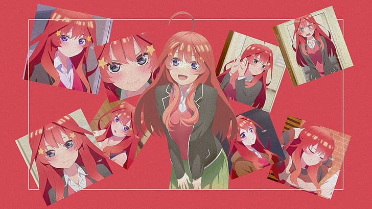 Nakano Itsuki, anime girls, 5-toubun no Hanayome, picture-in-picture, Photoshopped, HD wallpaper