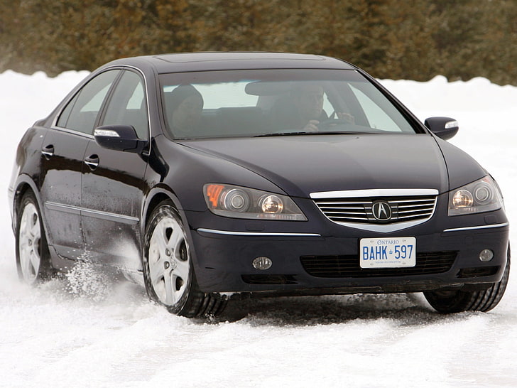 schwarz Acura TL, Acura, RL, schwarz, Vorderansicht, Auto, Schnee, Stil, HD-Hintergrundbild