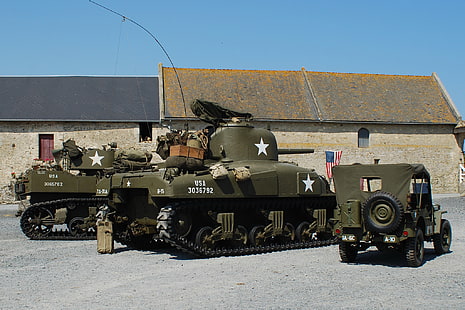 perang, tank, peralatan militer, rata-rata, 1944, Jeep, M4 Sherman, dunia, Kedua, kali, 
