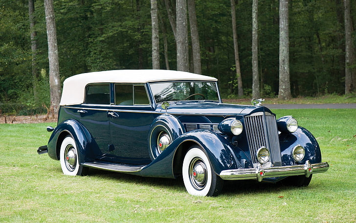 ยานพาหนะ, Packard Super Eight Convertible Sedan, รถสีฟ้า, รถ, รถเก่า, รถโบราณ, วอลล์เปเปอร์ HD