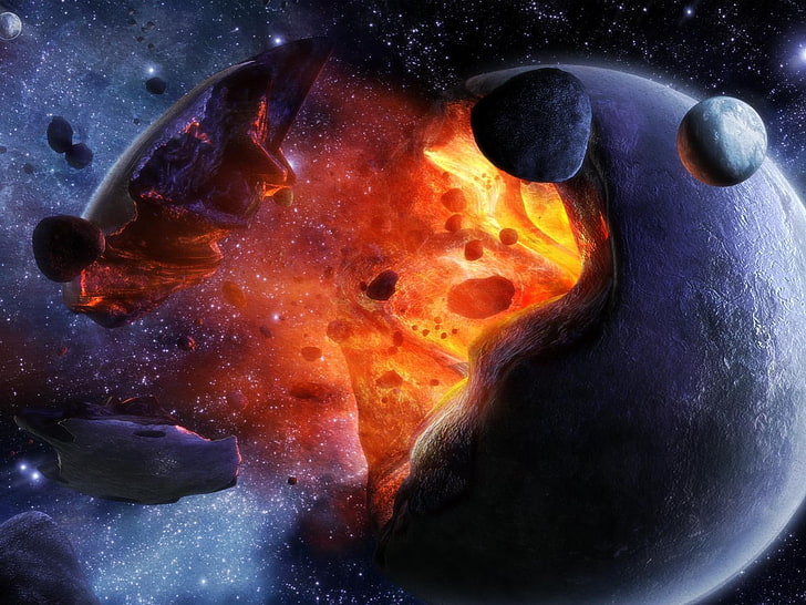 space galaxy illustration, space, the explosion, fragments, the universe, planet, HD wallpaper