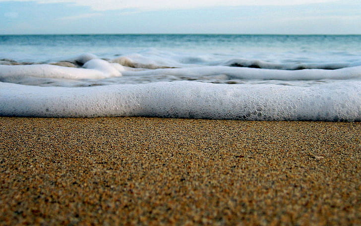 모래 파도 해변, 해변, 자연, 모래, 파도, HD 배경 화면