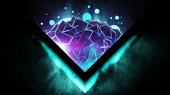 Геометрия Круги и треугольники HD, угол, синий, круги, темнота, поле, геометрия, неон, фиолетовый, упрощенный, треугольники, HD обои HD wallpaper