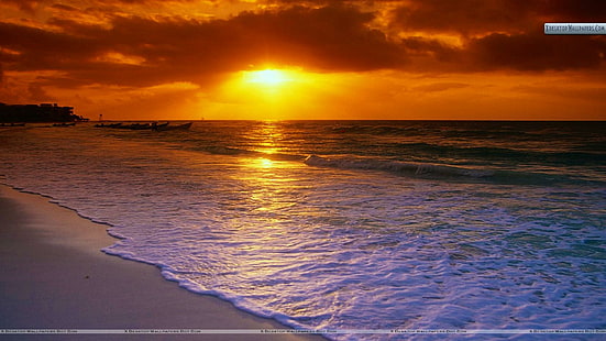 Alba sopra il mar dei Caraibi, Playa del Carmen, il mar dei Caraibi, l'alba, il Messico, 3d e l'estratto, Sfondo HD HD wallpaper