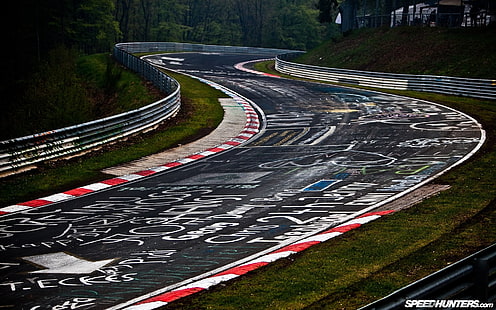 gri ve kırmızı yarış pisti, nurburgring, yarış pistleri, yol, duvar yazısı, motor sporları, HD masaüstü duvar kağıdı HD wallpaper