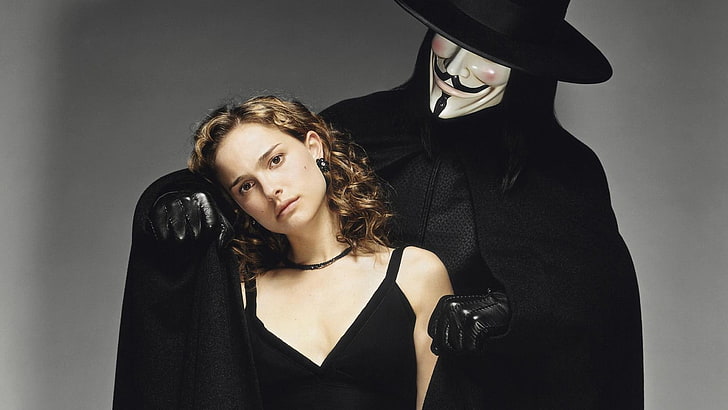 เสื้อสายเดี่ยวสปาเก็ตตี้สีดำของผู้หญิง V for Vendetta ภาพยนตร์ Natalie Portman, วอลล์เปเปอร์ HD