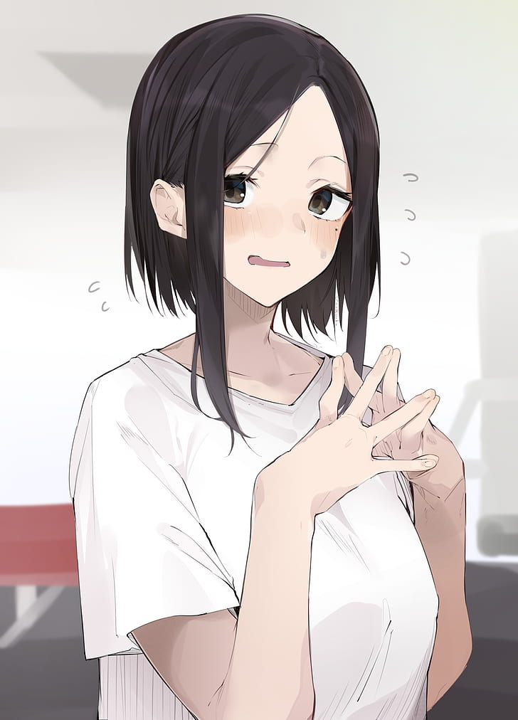 Dumbbell Nan Kilo Moteru Anime Girls Short Hair Black Hair White T Shirt Hd Wallpaper Wallpaperbetter