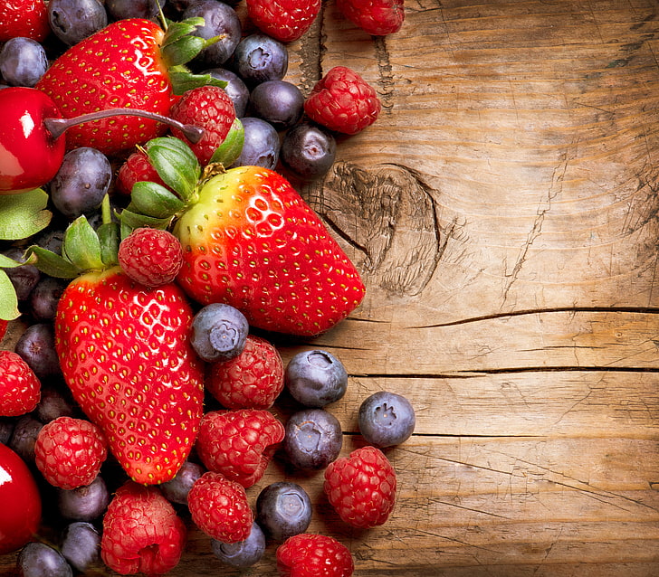 berbagai macam buah beri, beri, raspberry, makanan, stroberi, buah, kismis, ceri, stroberi, raspberry, Wallpaper HD
