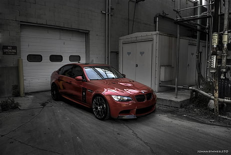 BMW sedán rojo, BMW, BMW E92 M3, vehículo, coches rojos, Fondo de pantalla HD HD wallpaper