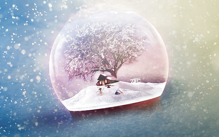 December Frost, house beside tree snowglobe illustration, december, frost, christmas, HD wallpaper