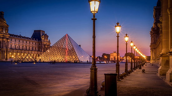 วอลล์เปเปอร์ที่สวยงาม HD Night-Avenue-Street lights-pyramid-Paris City-2880 × 2160, วอลล์เปเปอร์ HD HD wallpaper