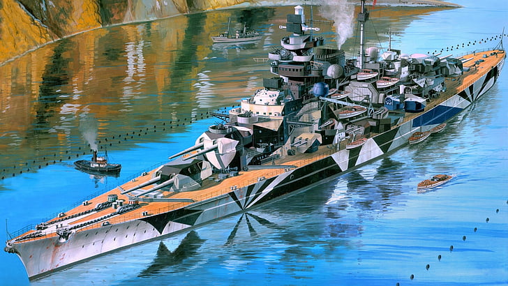 سفن حربية ، بارجة ألمانية Tirpitz ، سفينة حربية، خلفية HD