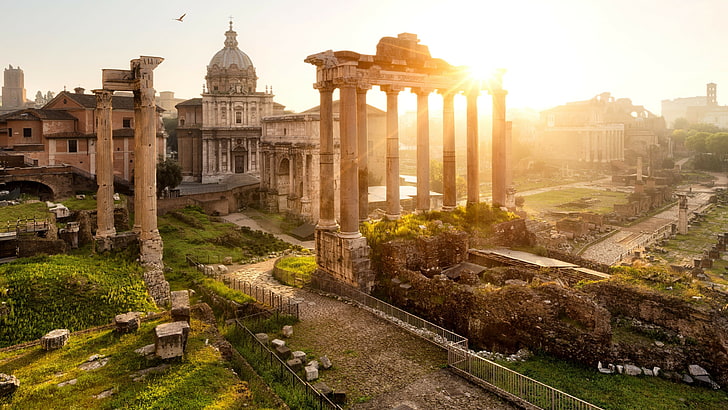 miasto, forum romanum, włochy, rzym, forum rzymskie, krajobraz, historia, drzewo, światło słoneczne, miejsce historyczne, ruiny, starożytne, atrakcja turystyczna, historia starożytna, niebo, starożytny Rzym, punkt orientacyjny, Tapety HD