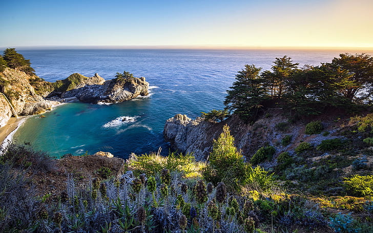 California, US, bay, ocean, nature, rocks, top view of nature, California, US, Bay, Ocean, Nature, Rocks, HD wallpaper
