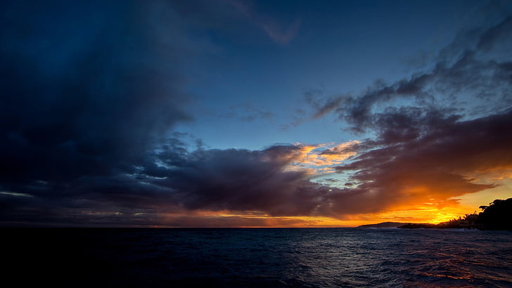 ภาพวาดนามธรรมสีน้ำตาลและสีดำท้องฟ้าทะเลเมฆขอบฟ้า, วอลล์เปเปอร์ HD