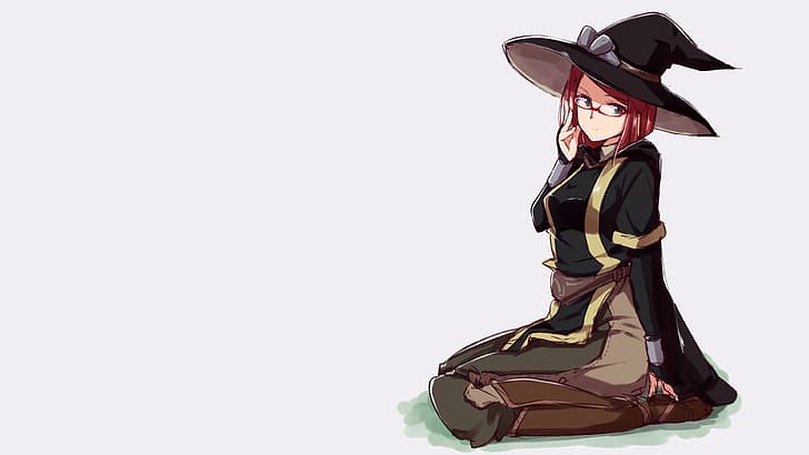 Miriel (Fire Emblem), Fire Emblem, Fire Emblem Awakening, Fire Emblem: Awakening, glasses, bob cut, bob hairstyle, redhead, witch, witch hat, Tunic, robes, boots, leather boots, ribbon, simple background, white background, video games, video game girls, Nintendo, HD wallpaper