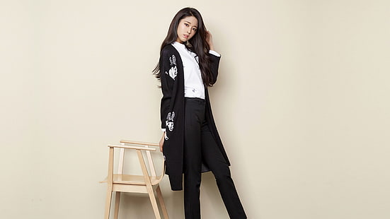 женщины, корейка, модель, азиатка, черные наряды, Seolhyun, HD обои HD wallpaper