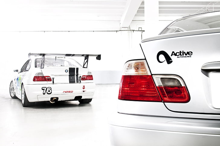 argento Active Adventure, bianco, BMW, E46, auto da corsa, fanali posteriori, Sfondo HD
