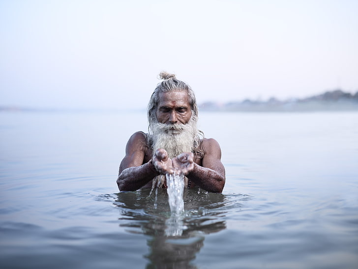 индуизм, человек, море, вода, святое, HD обои