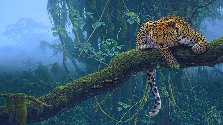 حيوانات الغابة الرسوم التوضيحية الفهود القطط البرية 1920x1080 الحيوانات القطط HD الفن ، الغابة ، الحيوانات، خلفية HD