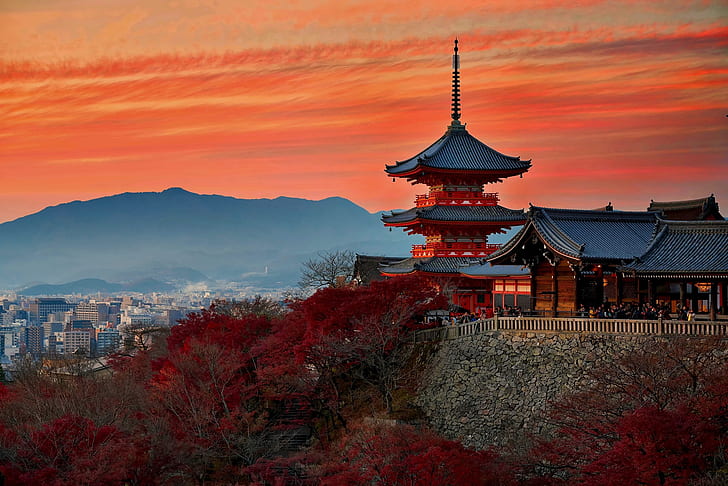 осень, Япония, храм, Киото, HD обои
