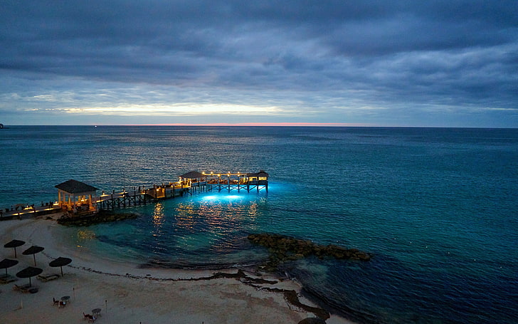 Bahamas Beach Resort Restaurant Ocean Horizon, aerial view of beach dock, HD wallpaper