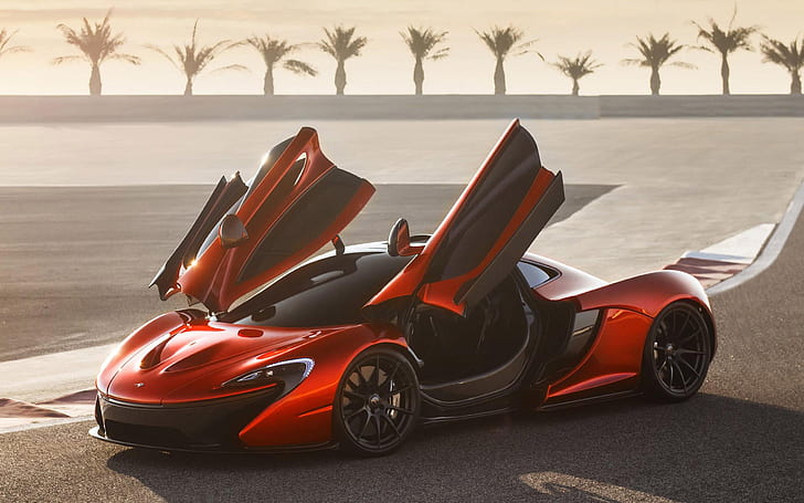 Red McLaren P1 Side, red and black sports car, side, mclaren, cars, HD wallpaper