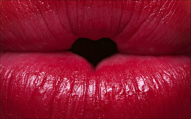 Red Lips/ Heart, abstract, heart, lips, HD wallpaper
