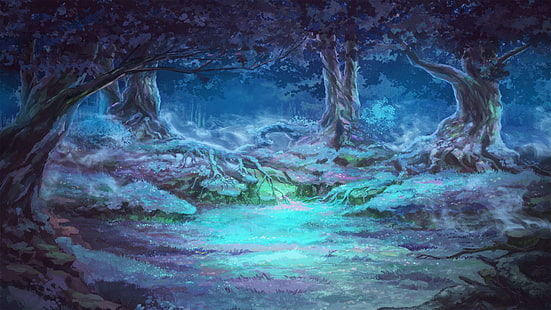 산림 개간, 밤, 안개, 영원한 여름, HD 배경 화면 HD wallpaper