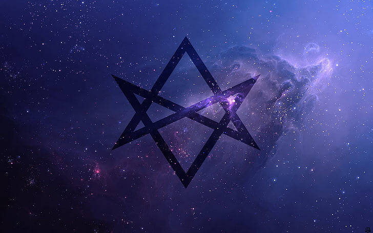 carta da parati galassia blu e viola, Unicursal Hexagram, spazio, universo, viola, Portami l'orizzonte, Sfondo HD