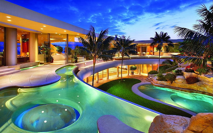 impressionante resort de praia - Melhor papel de parede HD, prédio de concreto branco com piscina, HD papel de parede